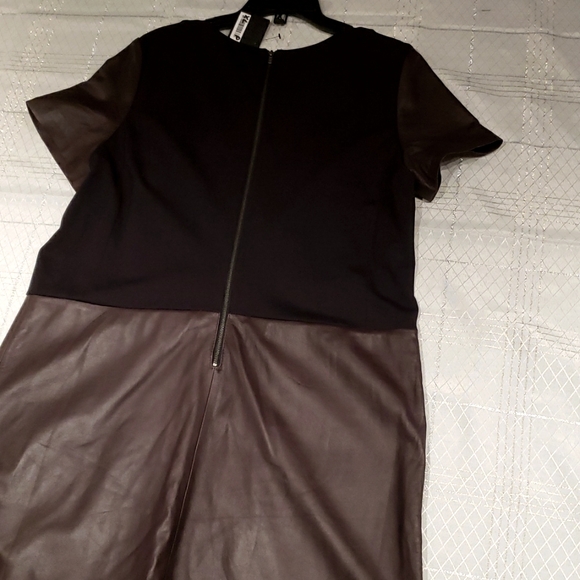 Halogen NORDSTROM New Leather & Ponte Knit Shift Dress ESPRESSO BLACK Womens XLP - Picture 11 of 16